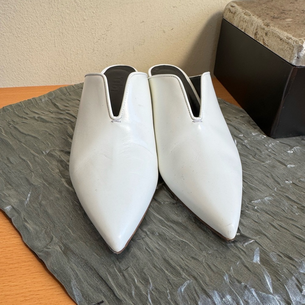 TIBI LEATHER MULES KITTEN HEELS SLIP-ON WHITE ITALY SIZE 37 US 6.5